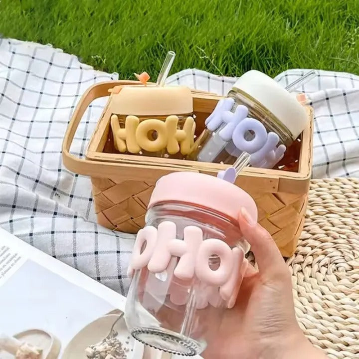 Cute & Aesthetic Pearl Chain Glass Tumbler with Straw